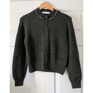 Zara Green Jewel Cardigan Sweater